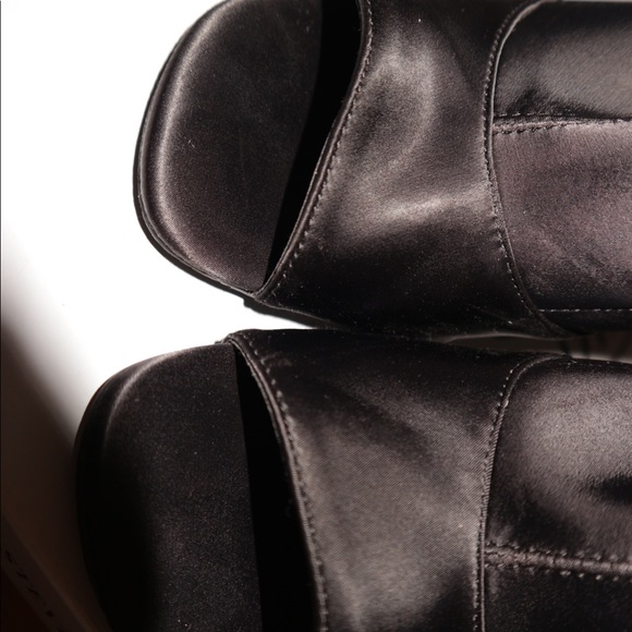 Black Satin Open Toed Heels - Picture 7 of 9